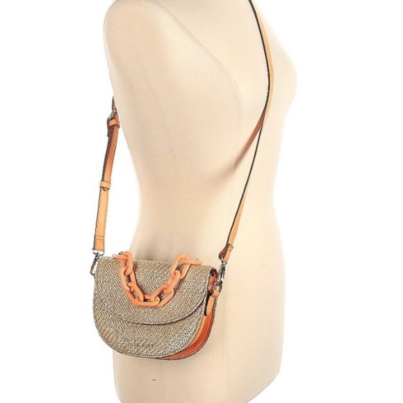 Anne Klein Mini Convertible Shoulder Bag with Resin Chain, Straw Weave Apricot - Picture 3 of 15